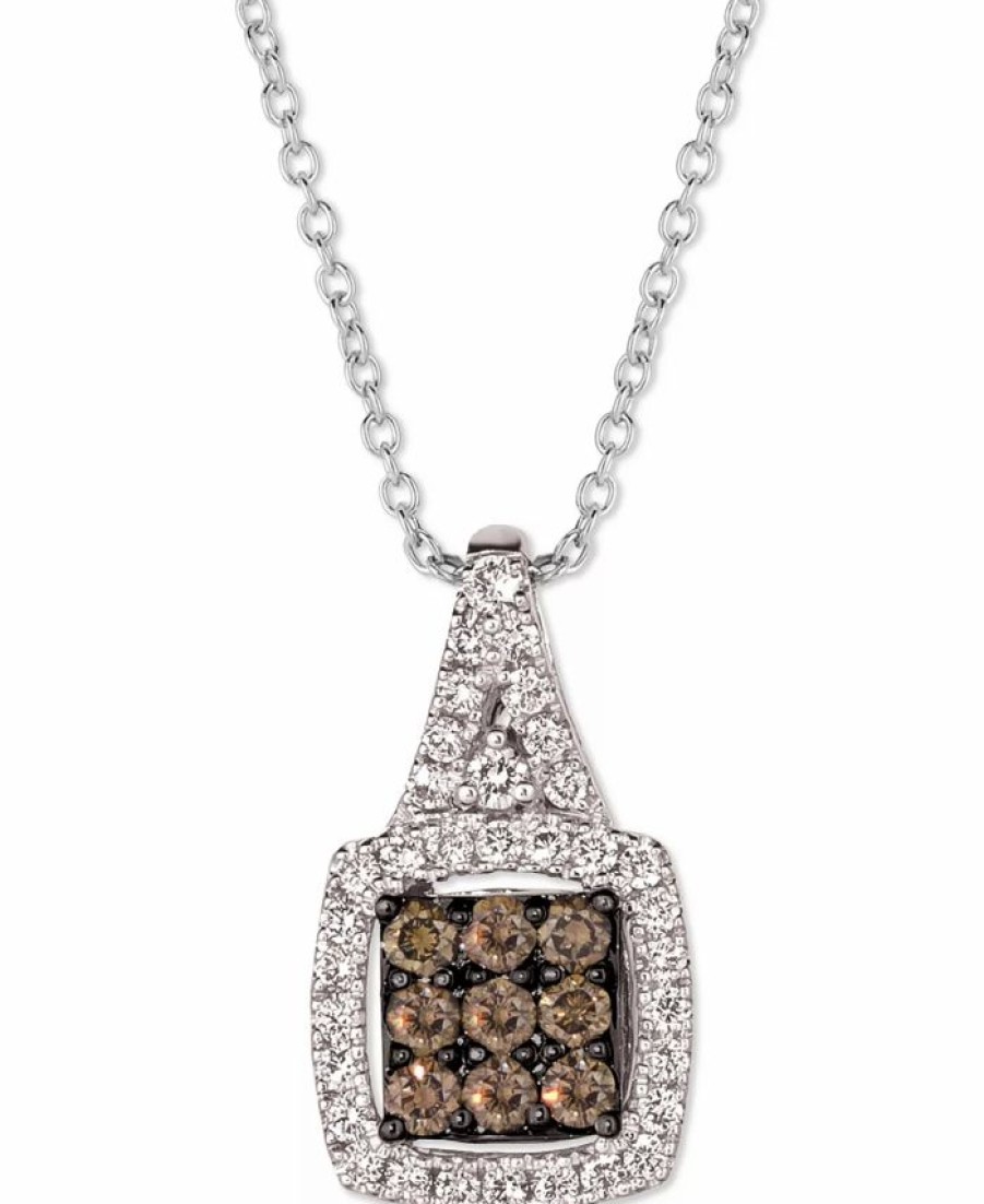 Online * Le Vian Chocolate Diamond (1/3 Ct. T.W.) & Nude Diamond (1/3 Ct T.W.) Square Cluster 18 Pendant Necklace In 14K White Gold White Gold