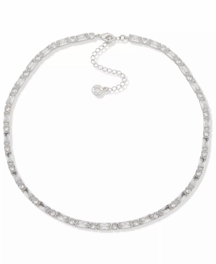 Online * Anne Klein Silver-Tone Cubic Zirconia & Baguette Crystal Collar Necklace, 16 + 3 Extender Crystal