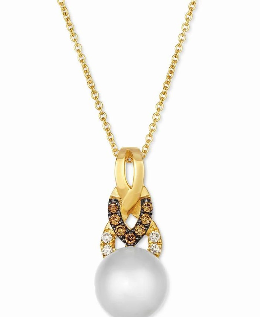 Clearance * Le Vian Lla Pearl (8Mm) & Diamond (1/10 Ct. T.W.) Adjustable Pendant Necklace In 14K Gold Yellow Gold