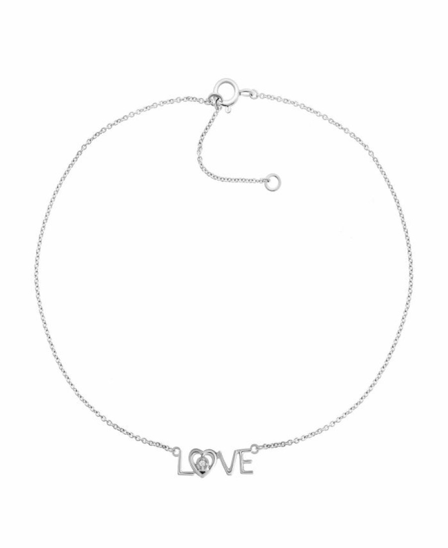 New * Macy'S Diamond Accent Love Anklet In Sterling Silver , 9 + 1 Extender Sterling Silver