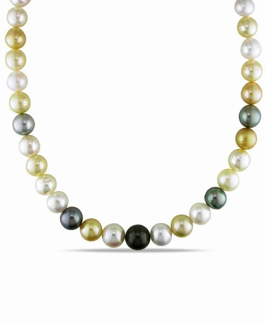 New * Macy'S Ulti-Color South Sea And Tahitian Pearl (10-12.5Mm) 18 Strand Necklace 14K Yellow Gold Clasp Yellow