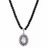 Hot * 2028 Oval Rimmed Crystal Beaded Necklace Black