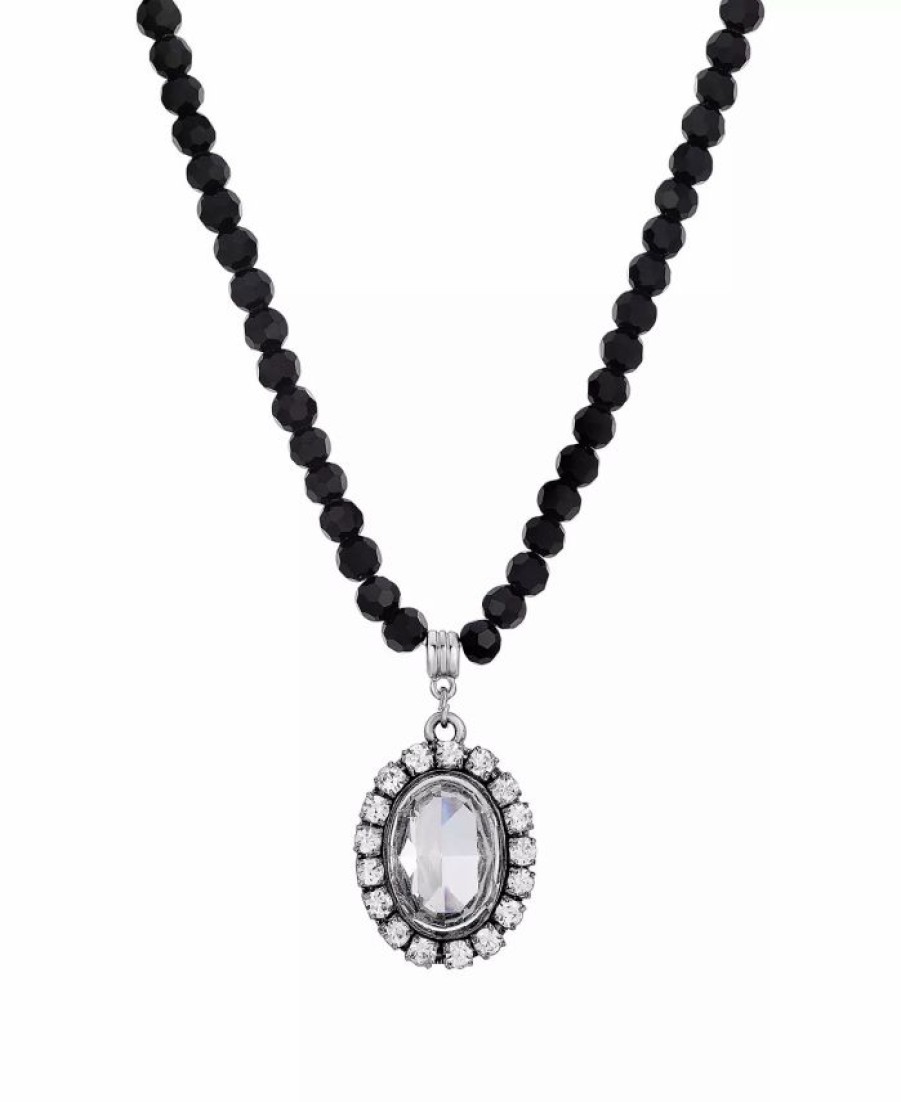 Hot * 2028 Oval Rimmed Crystal Beaded Necklace Black