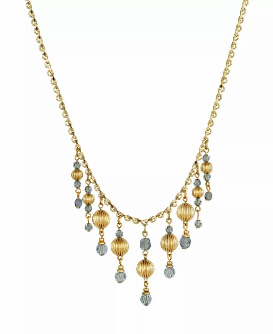 Online * 2028 Gold-Tone Multi Bead Drop Necklace Blue