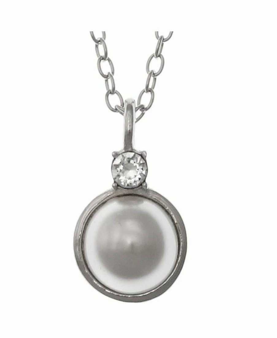 Clearance * Fao Schwarz Women'S Sterling Silver Imitation Pearl And Crystal Stone Pendant Necklace Silver-Tone