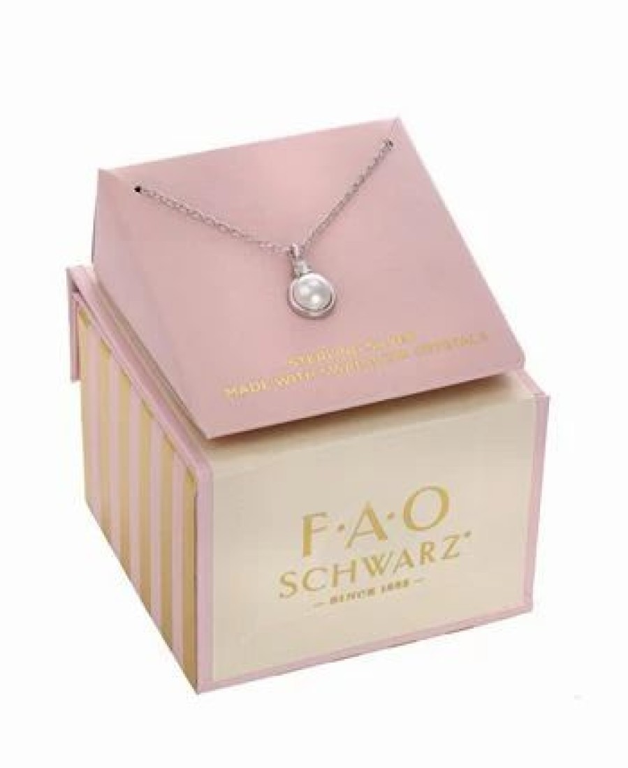 Clearance * Fao Schwarz Women'S Sterling Silver Imitation Pearl And Crystal Stone Pendant Necklace Silver-Tone