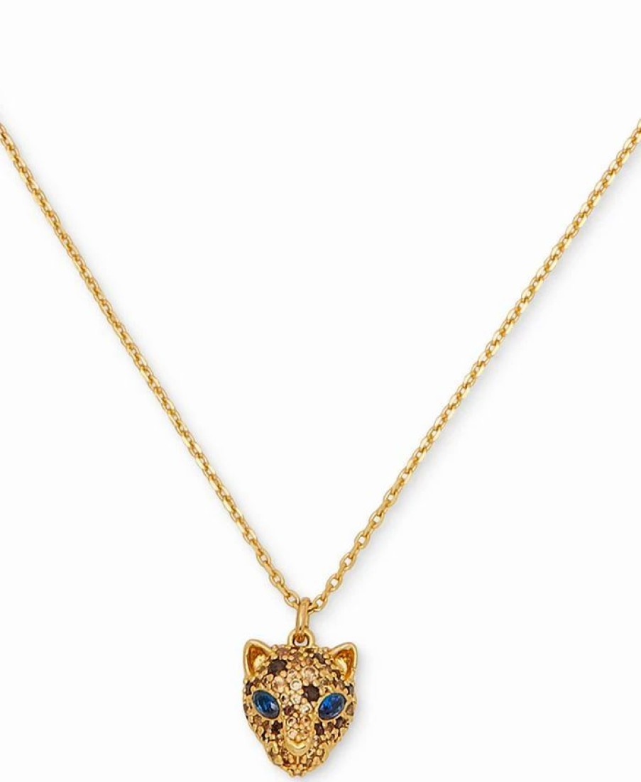 Best * Kate Spade New York Gold-Tone Multicolor Crystal Leopard Mini Pendant Necklace, 16 + 3 Extender Neutral Multi