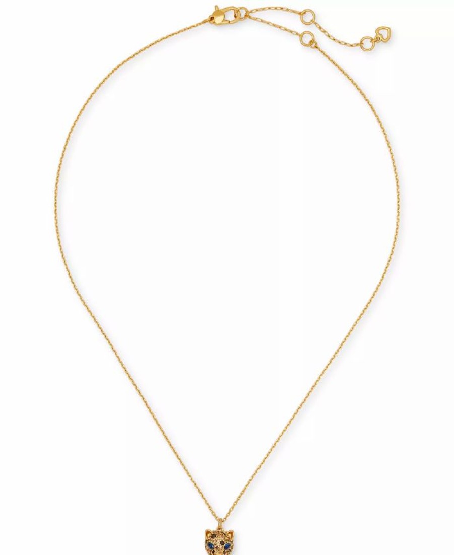 Best * Kate Spade New York Gold-Tone Multicolor Crystal Leopard Mini Pendant Necklace, 16 + 3 Extender Neutral Multi