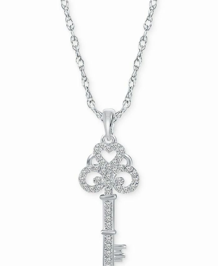 Hot * Macy'S Diamond Key 18 Pendant Necklace (1/6 Ct. T.W.) In Sterling Silver Sterling Silver