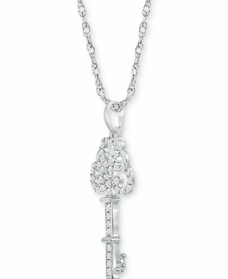 Hot * Macy'S Diamond Key 18 Pendant Necklace (1/6 Ct. T.W.) In Sterling Silver Sterling Silver