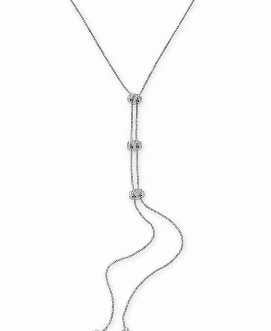 Best * Inc International Concepts Silver-Tone Pave Rondelle Bead Lariat Necklace, 19 + 3 Extender, Created For Macy'S Silver