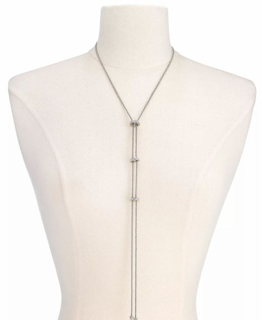 Best * Inc International Concepts Silver-Tone Pave Rondelle Bead Lariat Necklace, 19 + 3 Extender, Created For Macy'S Silver