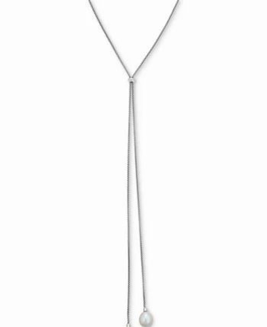 New * Macy'S Cultured Freshwater Pearl (9-1/2Mm) 36 Adjustable Lariat Necklace In Sterling Silver