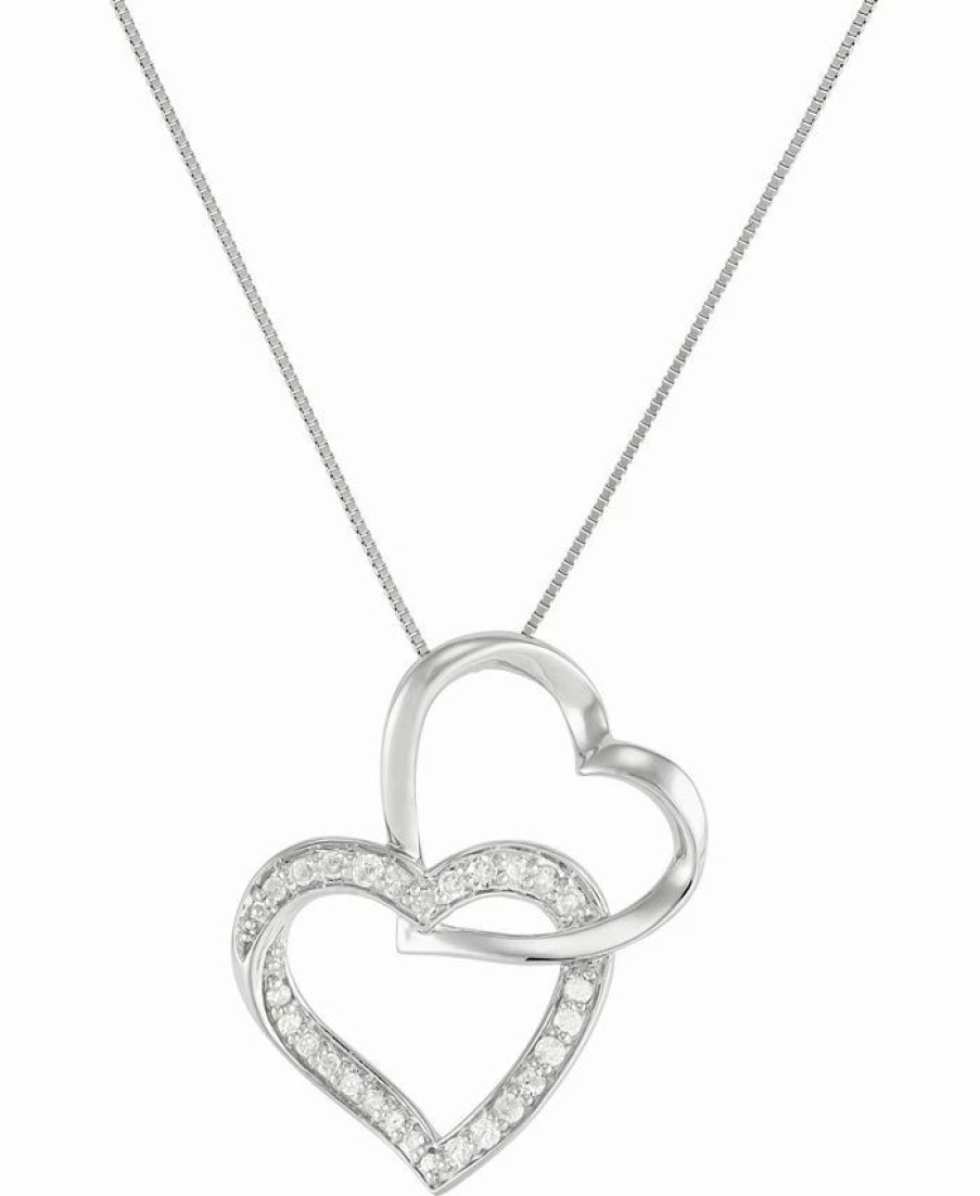 Wholesale * Macy'S Diamond Double Heart Pendant Necklace (1/4 Ct. T.W.) In Sterling Silver Sterling Silver