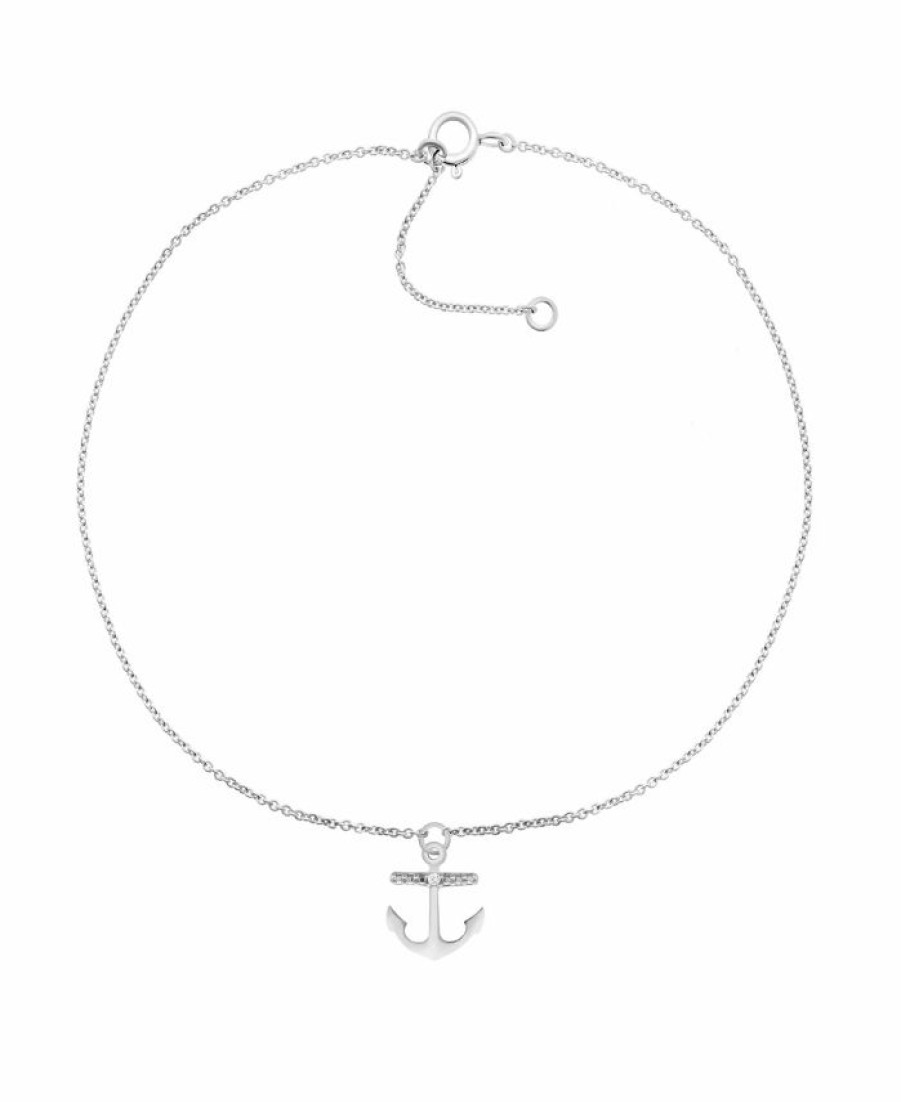 Best * Macy'S Diamond Accent Anchor Anklet In Sterling Silver , 9 + 1 Extender Sterling Silver