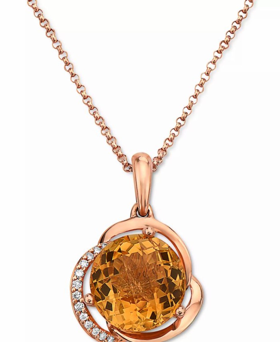 Online * Effy Collection Citrine (3-1/6 Ct. T.W.) & Diamond (1/20 Ct. T.W.) 16 Pendant Necklace In 14K Rose Gold Citrine