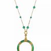 Hot * 2028 14K Gold-Plated Green Enamel Magnifier With Glass Beads Necklace Green