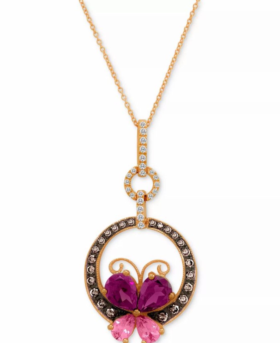 Hot * Le Vian Multi-Gemstone (2-3/4 Ct. T.W.) & Diamond (5/8 Ct. T.W.) Butterfly Circle 18 Pendant Necklace In 14K Rose Gold Rhodolite