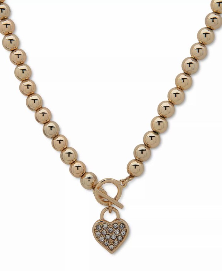 Best * Anne Klein Gold-Tone Crystal Heart Pendant Necklace, 16 + 3 Extender Gold