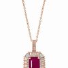 Hot * Effy Collection Ruby (1-1/2 Ct. T.W.) & Diamond (1/8 Ct. T.W.) Baguette Halo 16 Pendant Necklace In 14K Rose Gold Ruby