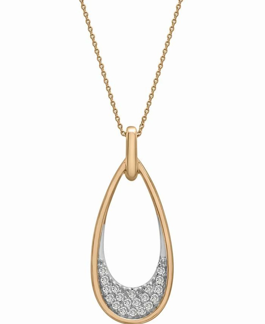 Clearance * Wrapped Diamond Oval Pave Pendant Necklace (1/6 Ct. T.W.) In 14K Gold, 16 + 2 Extender, Created For Macy'S Yellow Gold