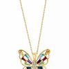 Clearance * Effy Collection Multi-Gemstone (1-1/3 Ct. T.W.) & Diamond Accent Butterfly 18 Pendant Necklace In 14K Gold Multi Gemstone