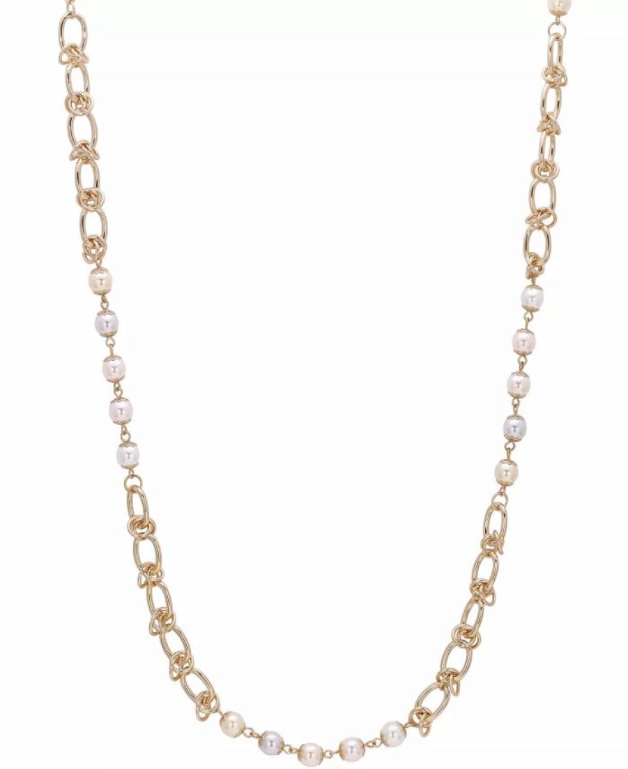 Hot * 2028 Gold-Tone Multi-Color Imitation Pearl Chain Strand Necklace White