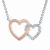 Hot * Macy'S Diamond Accent Double Heart Pendant Necklace In Sterling Silver & 14K Rose Gold-Plate, 16 + 2 Extender Sterling Silver