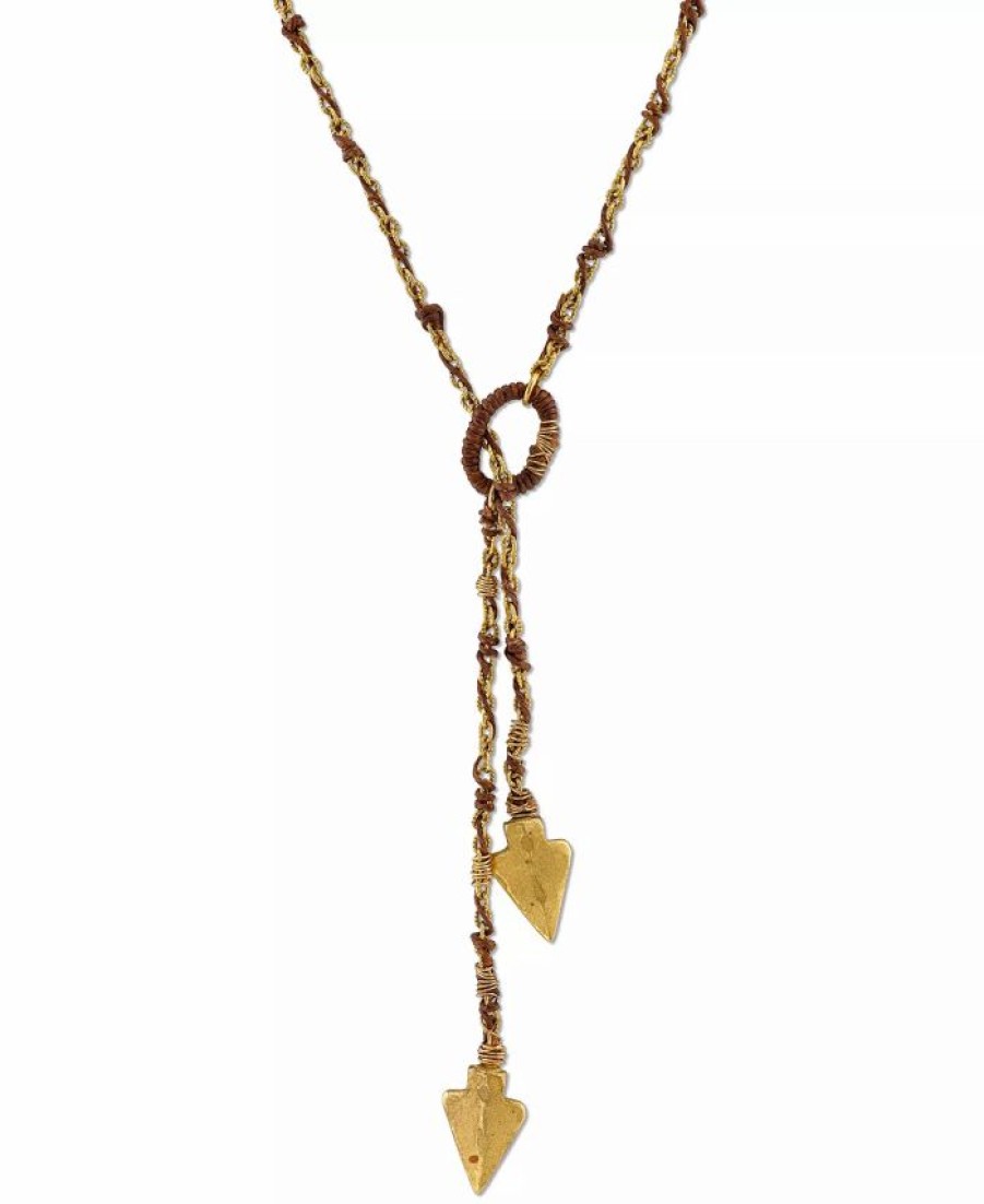 Online * By 1928 Matte 14 K Gold Dipped Double Arrowhead Wrapped Lariat Necklace Brown