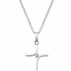 Clearance * Macy'S Sterling Silver Necklace, Curved Cross And Diamond Accent Pendant No Color