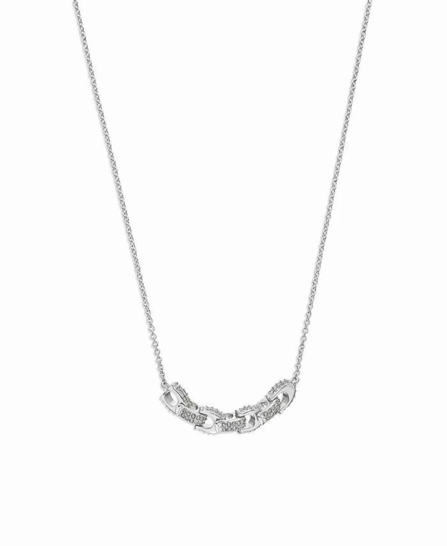 Clearance * Coach Women'S Signature Pave Necklace Crystal, Rhodium