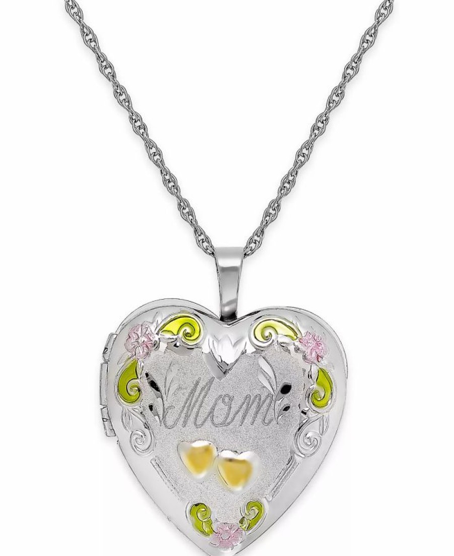 Hot * Macy'S Om Painted Heart Locket In Sterling Silver Sterling Silver