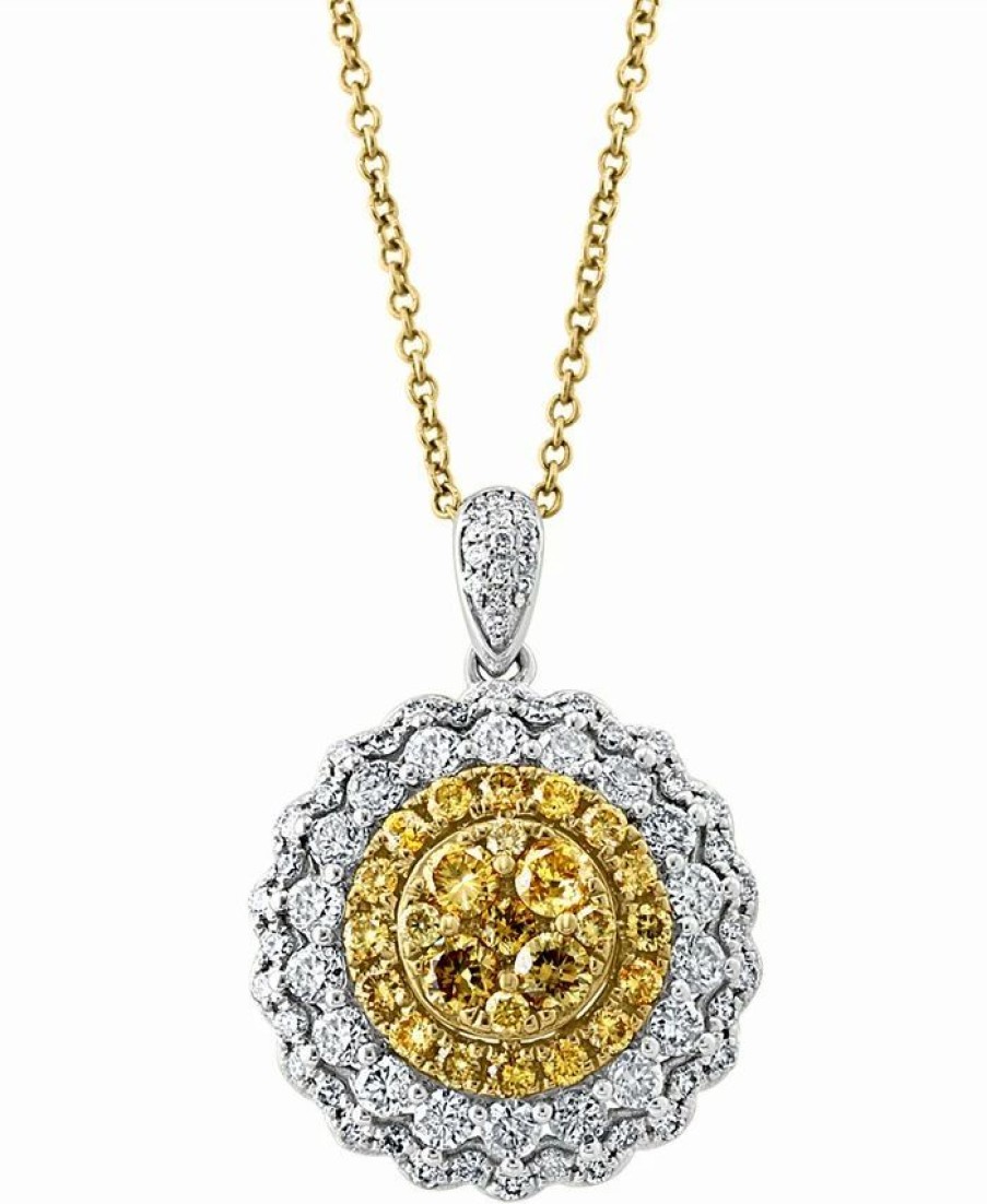 Wholesale * Effy Collection Multicolor Diamond (5/8 Ct. T.W.) & White Diamond (7/8 Ct. T.W.) Halo Cluster 18 Pendant Necklace In 14K Two-Tone Gold Two-Tone