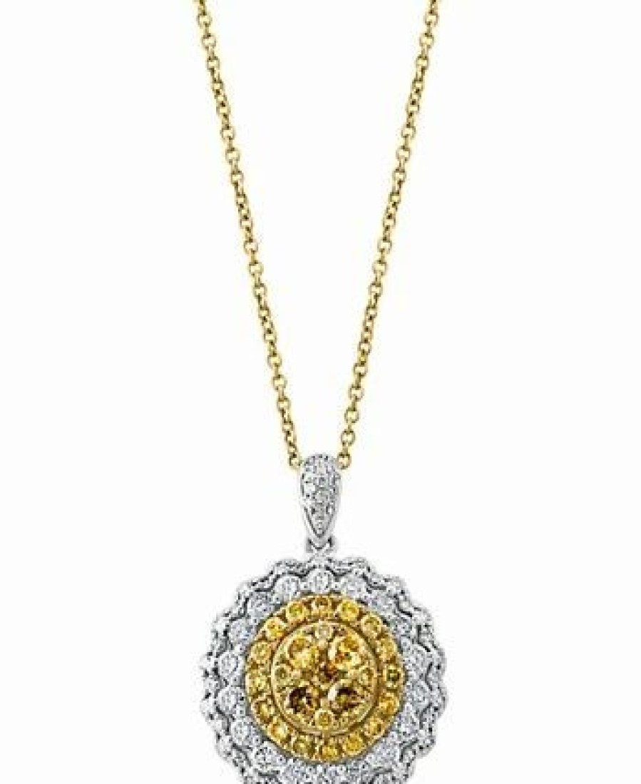 Wholesale * Effy Collection Multicolor Diamond (5/8 Ct. T.W.) & White Diamond (7/8 Ct. T.W.) Halo Cluster 18 Pendant Necklace In 14K Two-Tone Gold Two-Tone