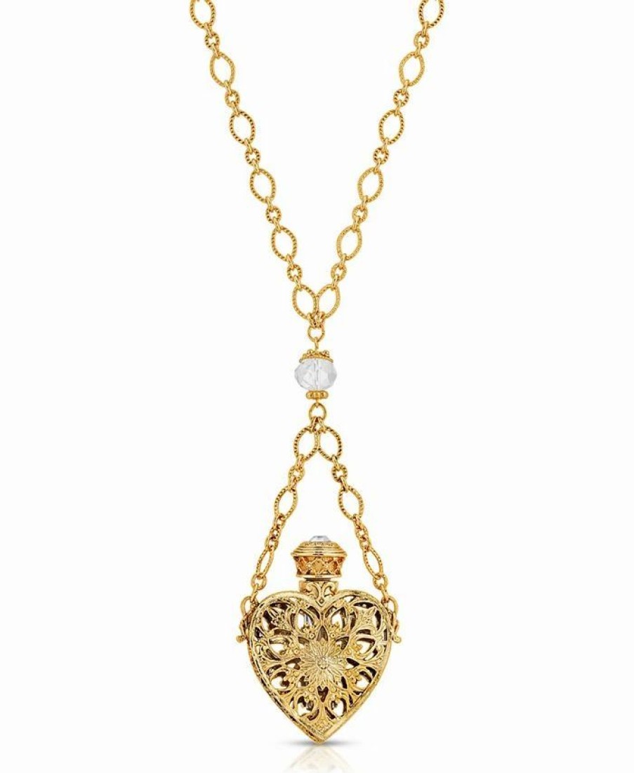 Online * 2028 14K Gold Dipped Crystal Filigree Heart With Glass Vial Necklace Gold-Tone