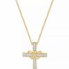 Clearance * Macy'S Diamond Double Heart Cross Pendant Necklace (1/10 Ct. T.W.) In 14K Gold-Plated Sterling Silver Yellow Gold