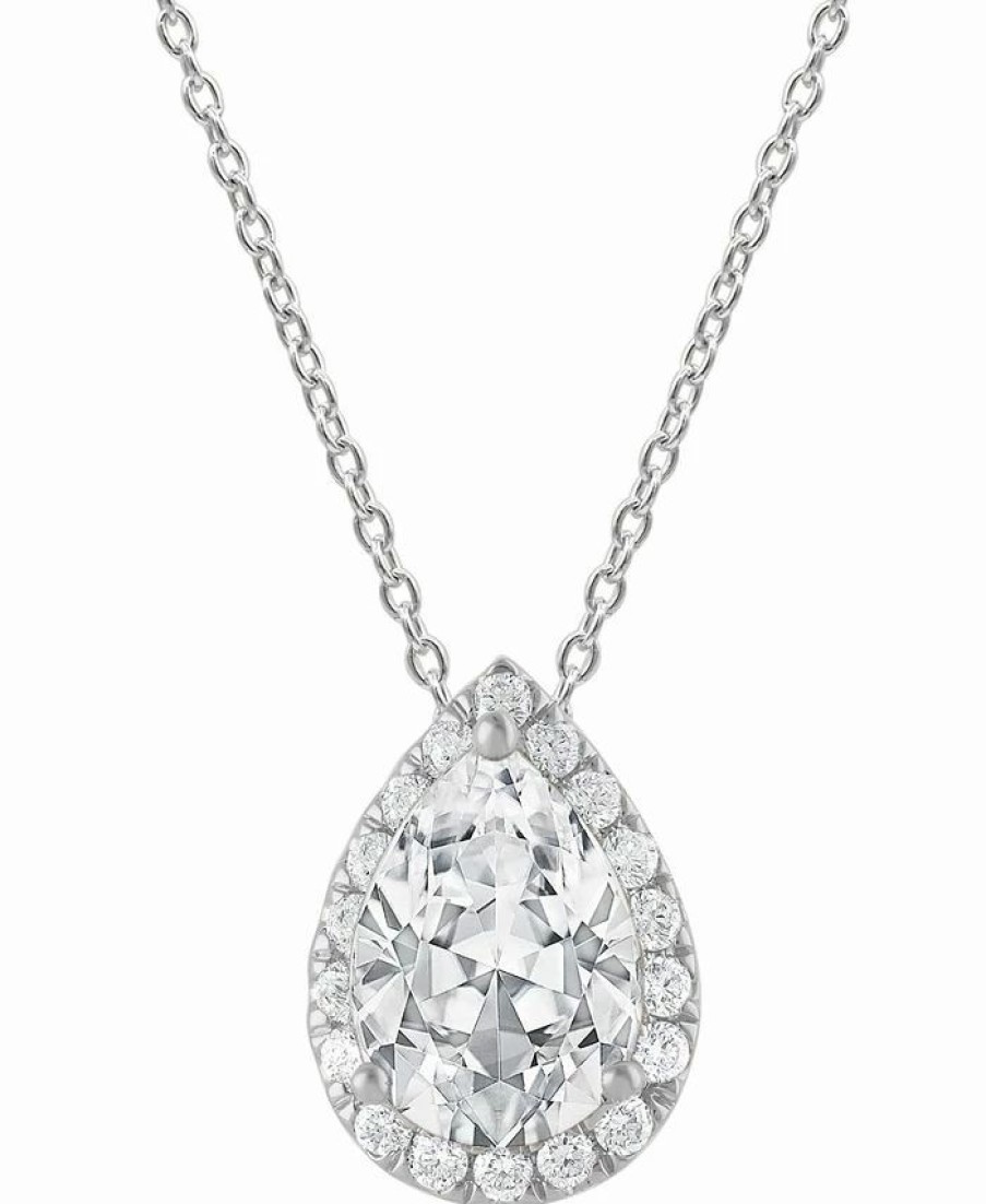 Clearance * Badgley Mischka Lab Grown Diamond Pear & Round Halo 18 Pendant Necklace (1-1/5 Ct. T.W.) In 14K White Gold White Gold