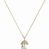 Best * Kate Spade New York Gold-Tone Pave Umbrella & Blue Tear-Shape Cubic Zirconia Mini Pendant Necklace, 16 + 3 Extender Gold Multi