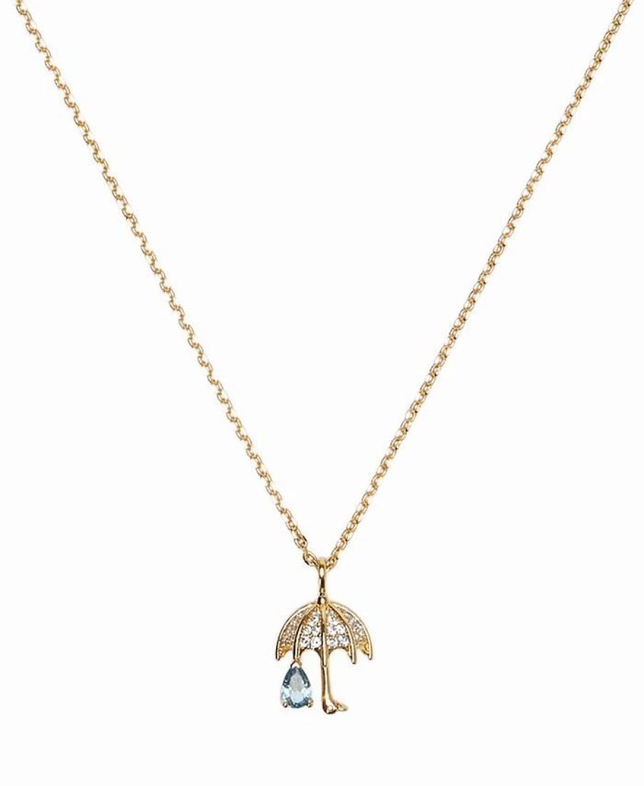 Best * Kate Spade New York Gold-Tone Pave Umbrella & Blue Tear-Shape Cubic Zirconia Mini Pendant Necklace, 16 + 3 Extender Gold Multi