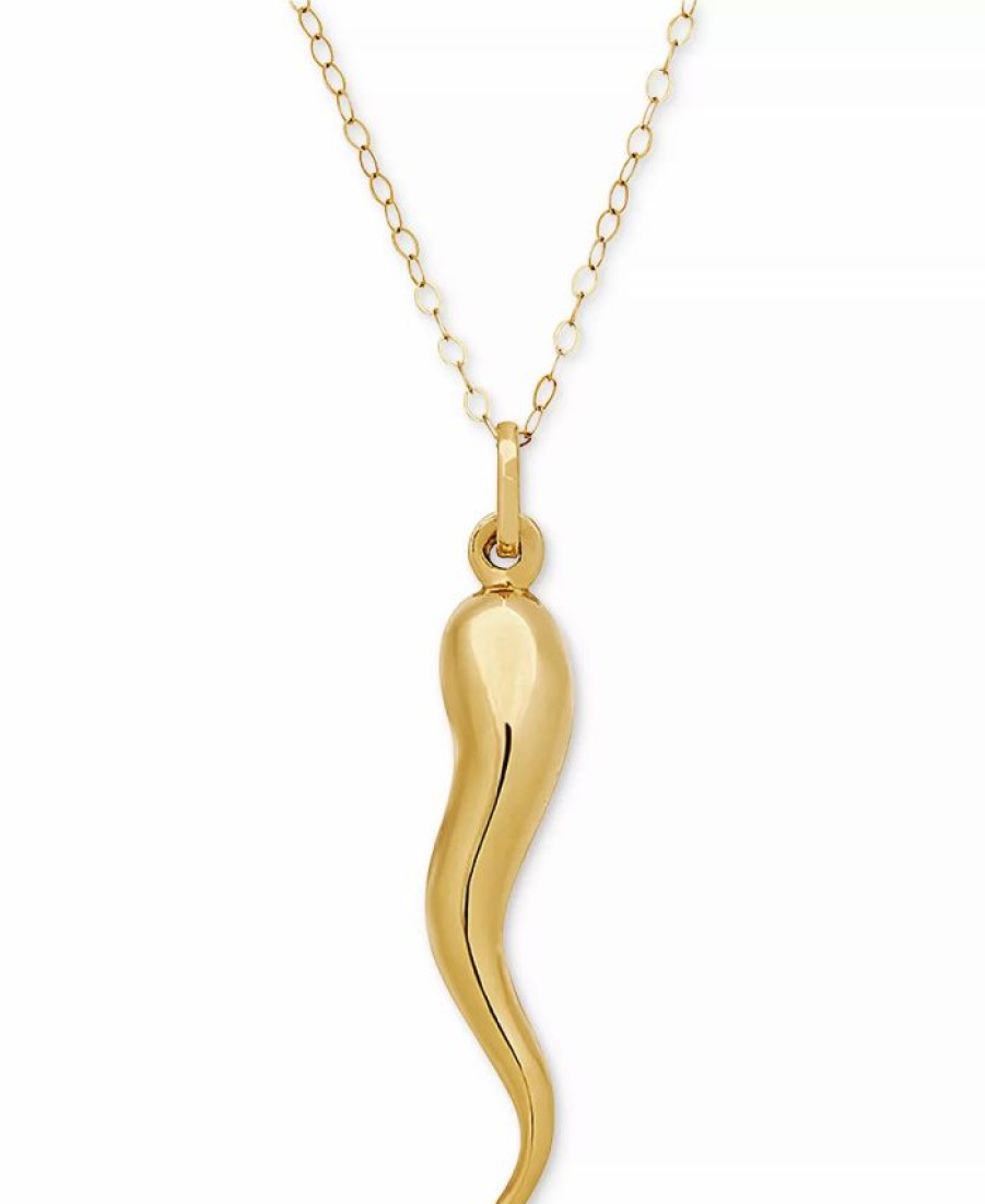 Hot * Italian Gold Polished Cornicello Horn 18 Necklace In 10K Gold Yellow Gold