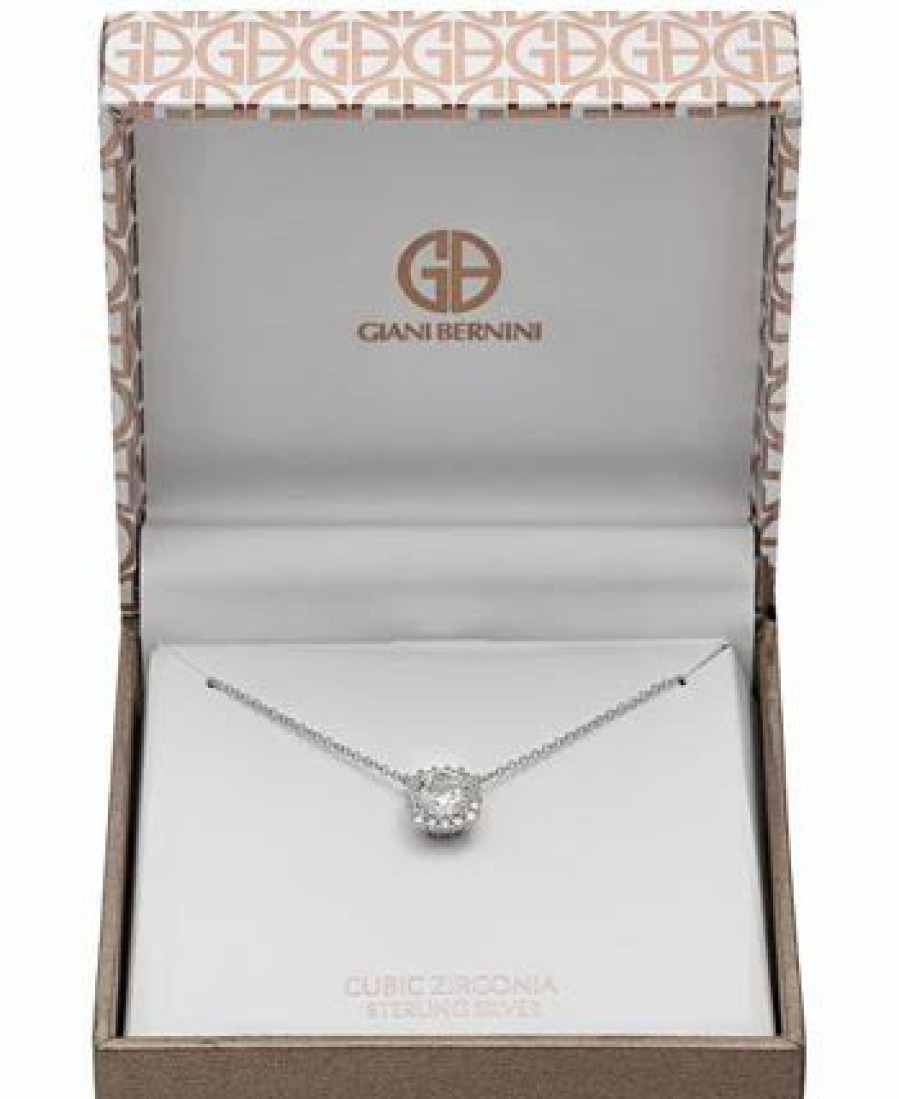 Clearance * Giani Bernini Cubic Zirconia Halo Pendant Necklace In Sterling Silver, Created For Macy'S Silver