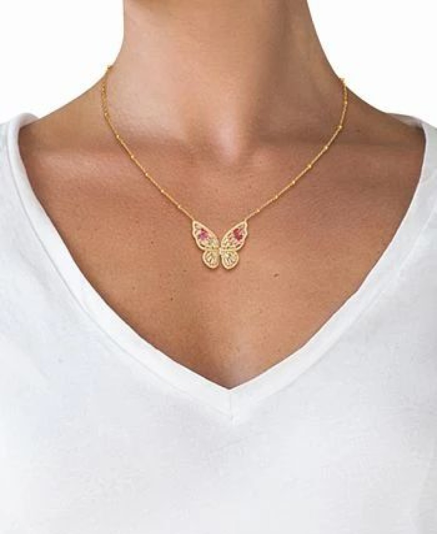 Clearance * Giani Bernini Cubic Zirconia Butterfly Pendant Necklace In 18K Gold-Plated Sterling Silver, 16 + 2 Extender, Created For Macy'S Gold