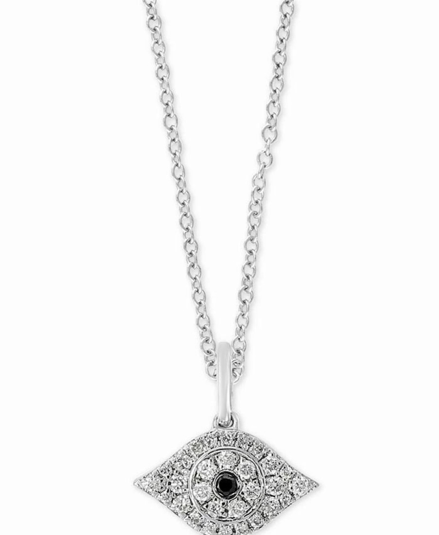 Best * Effy Collection Black Diamond Accent & Diamond (1/6 Ct. T.W.) Evil Eye 18 Pendant Necklace In Sterling Silver