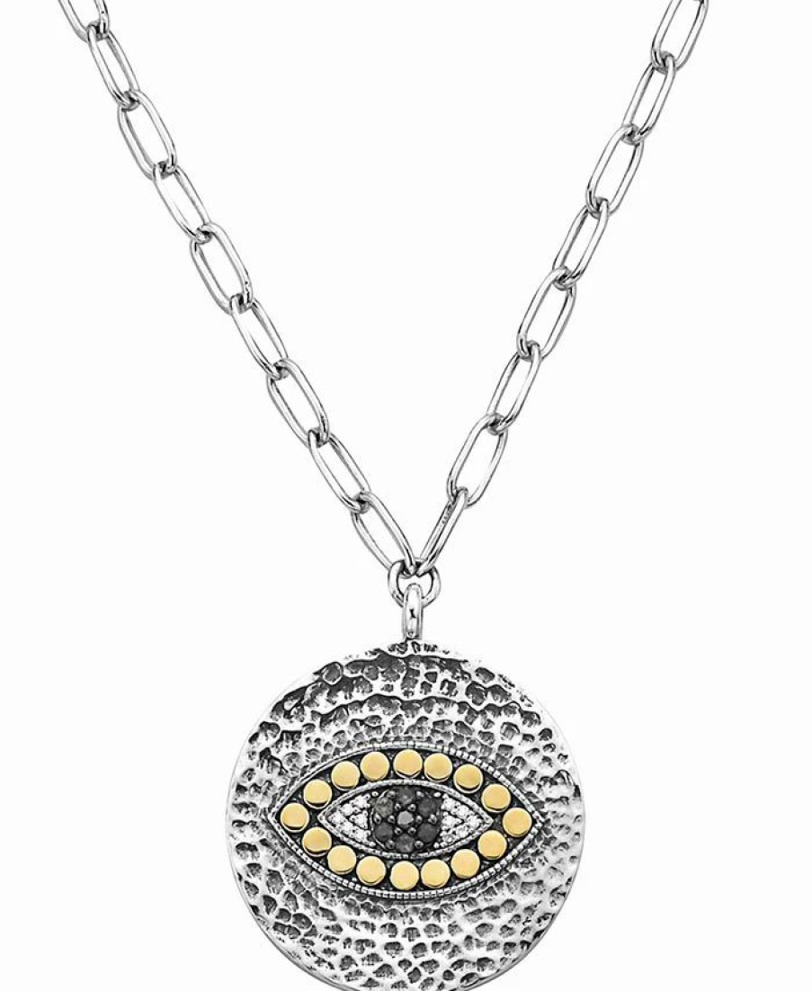 New * Effy Collection Black Diamond (1/10 Ct. T.W.) & White Diamond Accent Evil Eye 18 Pendant Necklace In Sterling Silver & 18K Gold Sterling Silver