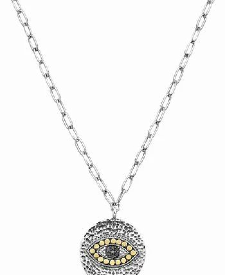 New * Effy Collection Black Diamond (1/10 Ct. T.W.) & White Diamond Accent Evil Eye 18 Pendant Necklace In Sterling Silver & 18K Gold Sterling Silver