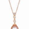 Best * Le Vian Strawberry Pearl (8Mm) & Nude Diamond (1/10 Ct. T.W.) Adjustable Pendant Necklace In 14K Rose Gold Rose Gold