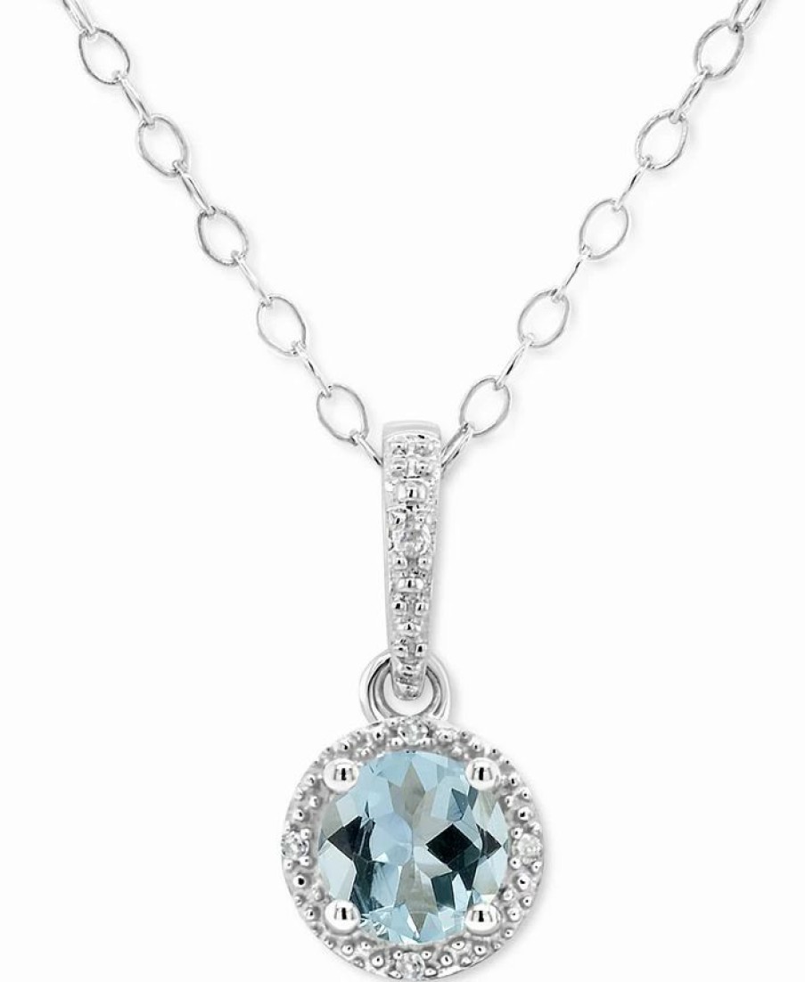 Clearance * Macy'S Aquamarine Solitaire 18 Pendant Necklace (3/8 Ct. T.W.) In Sterling Silver