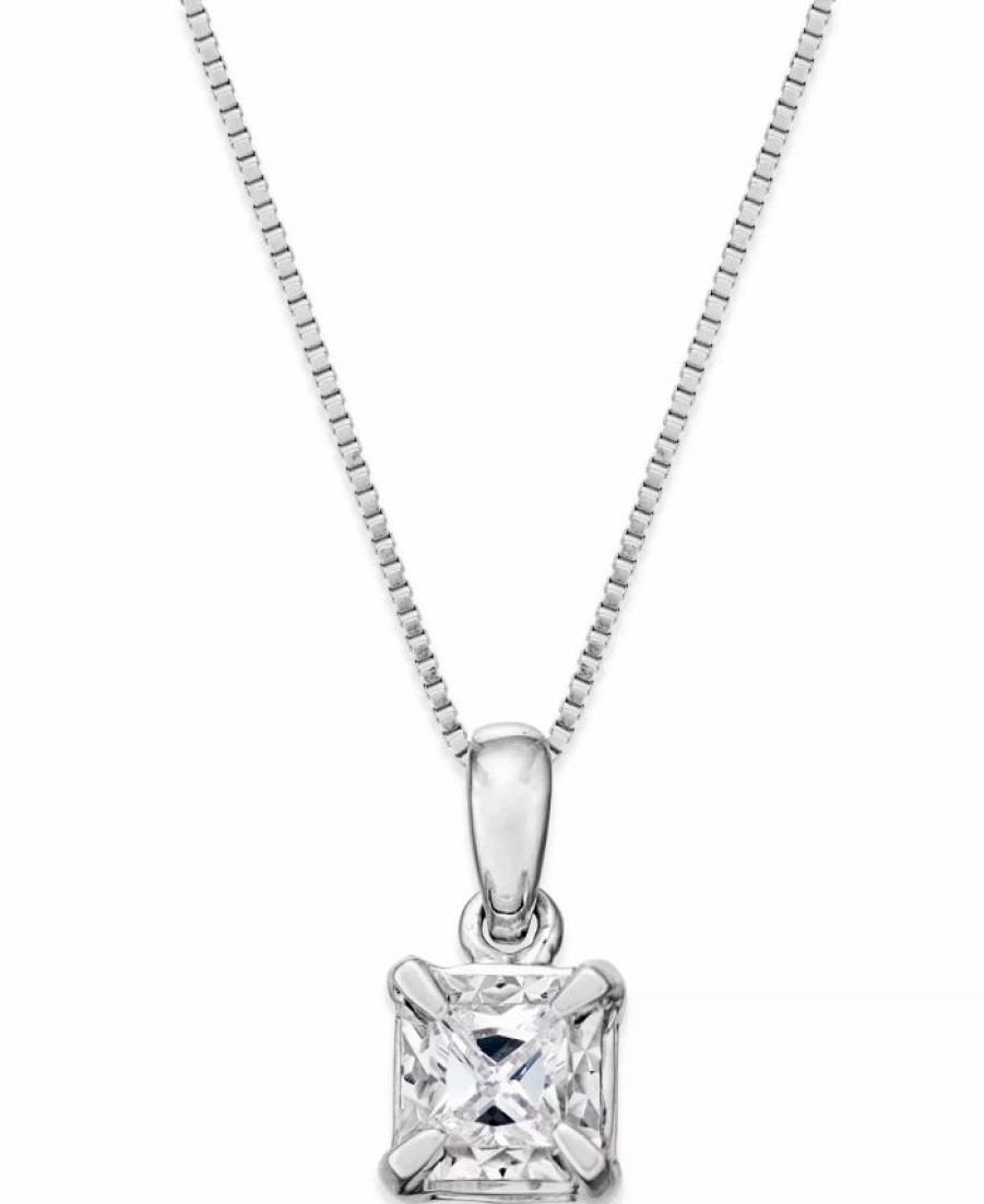 New * Macy'S Princess-Cut Diamond Solitaire Pendant 18 Necklace (1/4 Ct. T.W.) In 14K White Gold White Gold