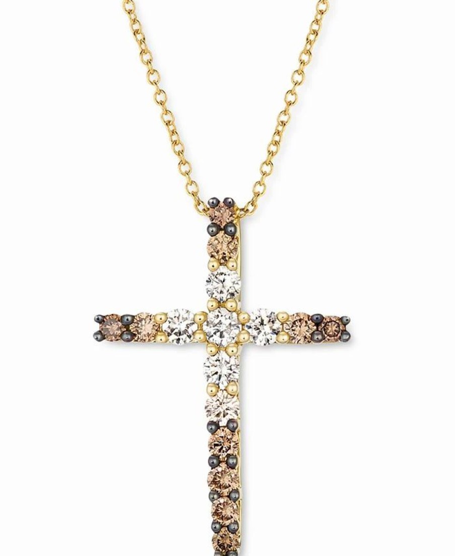 Best * Le Vian Chocolate Ombre Diamond Cross 18 Pendant Necklace (1/2 Ct. T.W.) In 14K Gold Yellow Gold