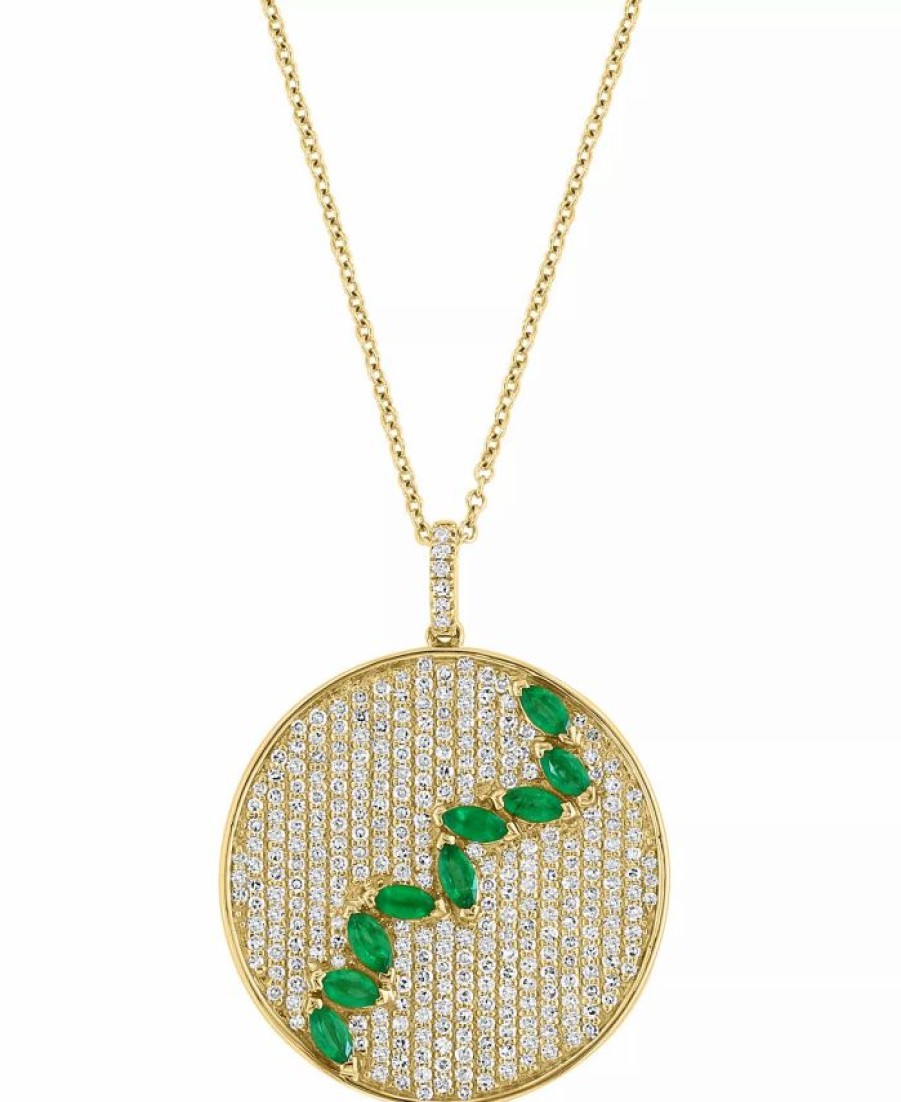 Hot * Effy Collection Emerald (7/8 Ct. T.W.) & Diamond (1-1/10 Ct. T.W.) Pave Disc 18 Pendant Necklace In 14K Gold Emerald